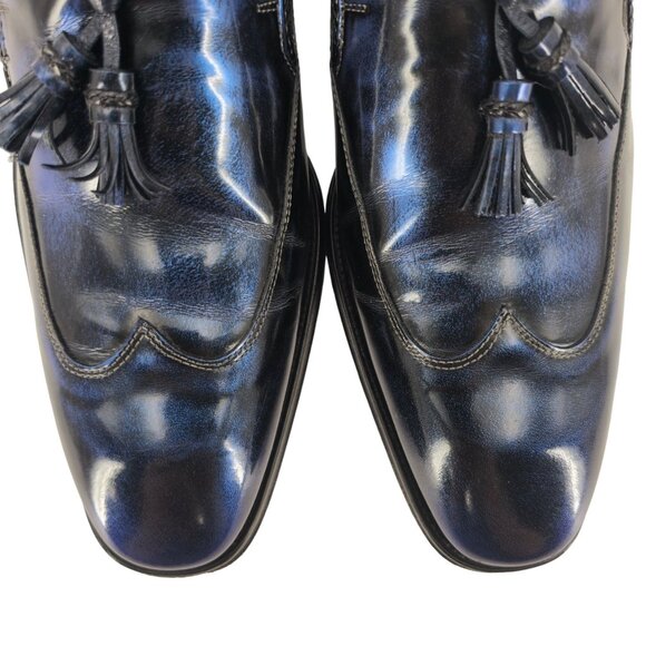 Mezlan Custom Marbleized Blue Leather Dress Shoes 8.5M Wingtip Tassel Loafers - Picture 16 of 16